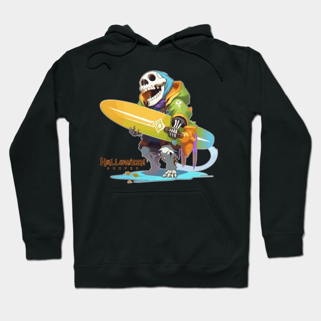 Halloween Beach Surfer Gnarly Skull Hoodie by DanielLiamGill